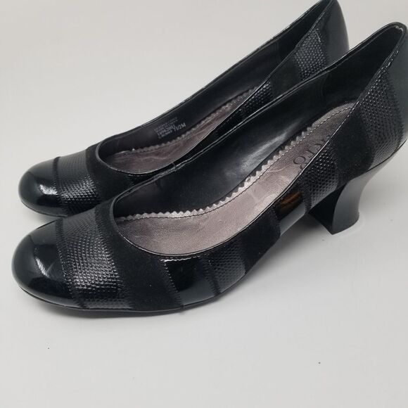 FRANCO SARTO BLACK LEATHER HEELS. SIZE 7.5. - Picture 2 of 16